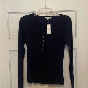 Ann Taylor Women's Navy Long Sleeve Top